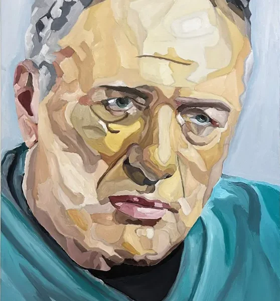 הצהרת אמן 2 דיוקן של אסי דיין - ציור שמן מקורי למכירה, מחווה באמנות ישראלית עכשווית