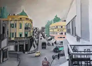 ציור רחוב נחלת בנימין – נוף אורבני תל אביב בשמן על קנבס | אלירן בר-און