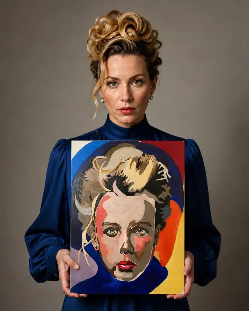 elegant woman updo colorful abstract portrait painting art