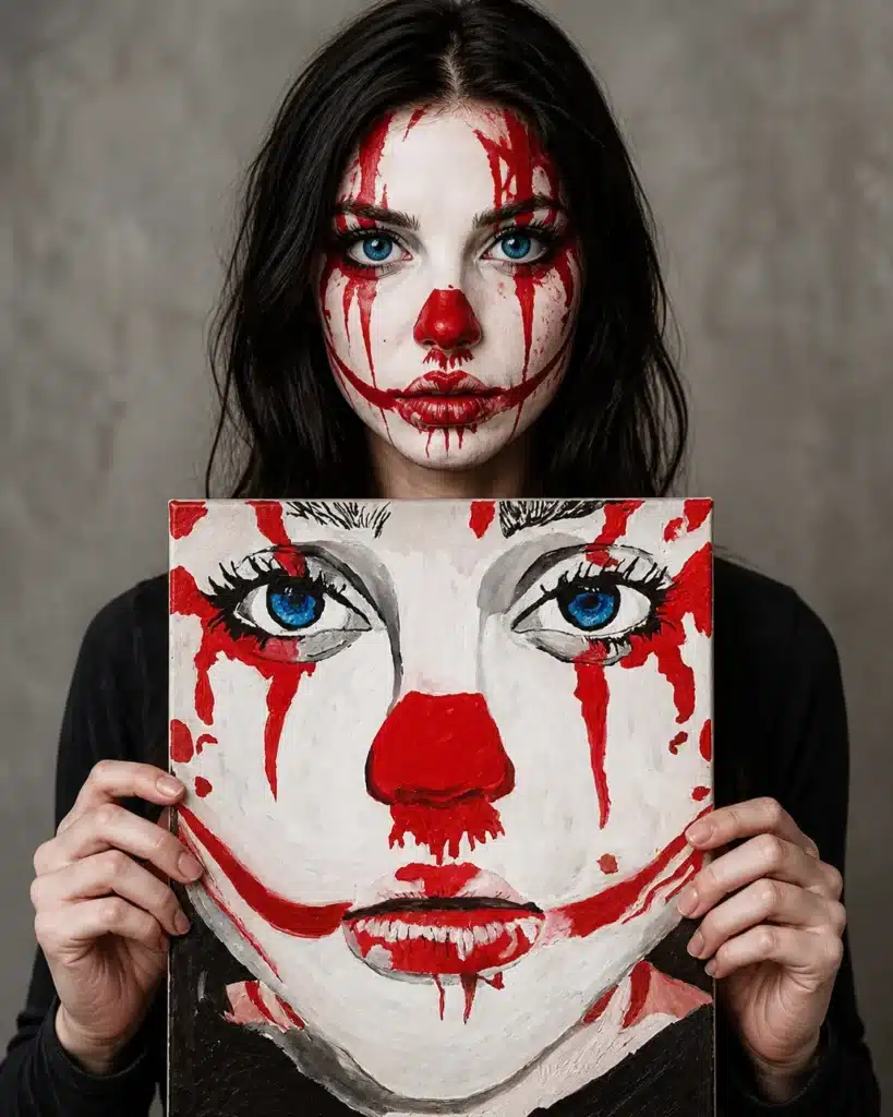 woman clown horror expressive portrait painting art
